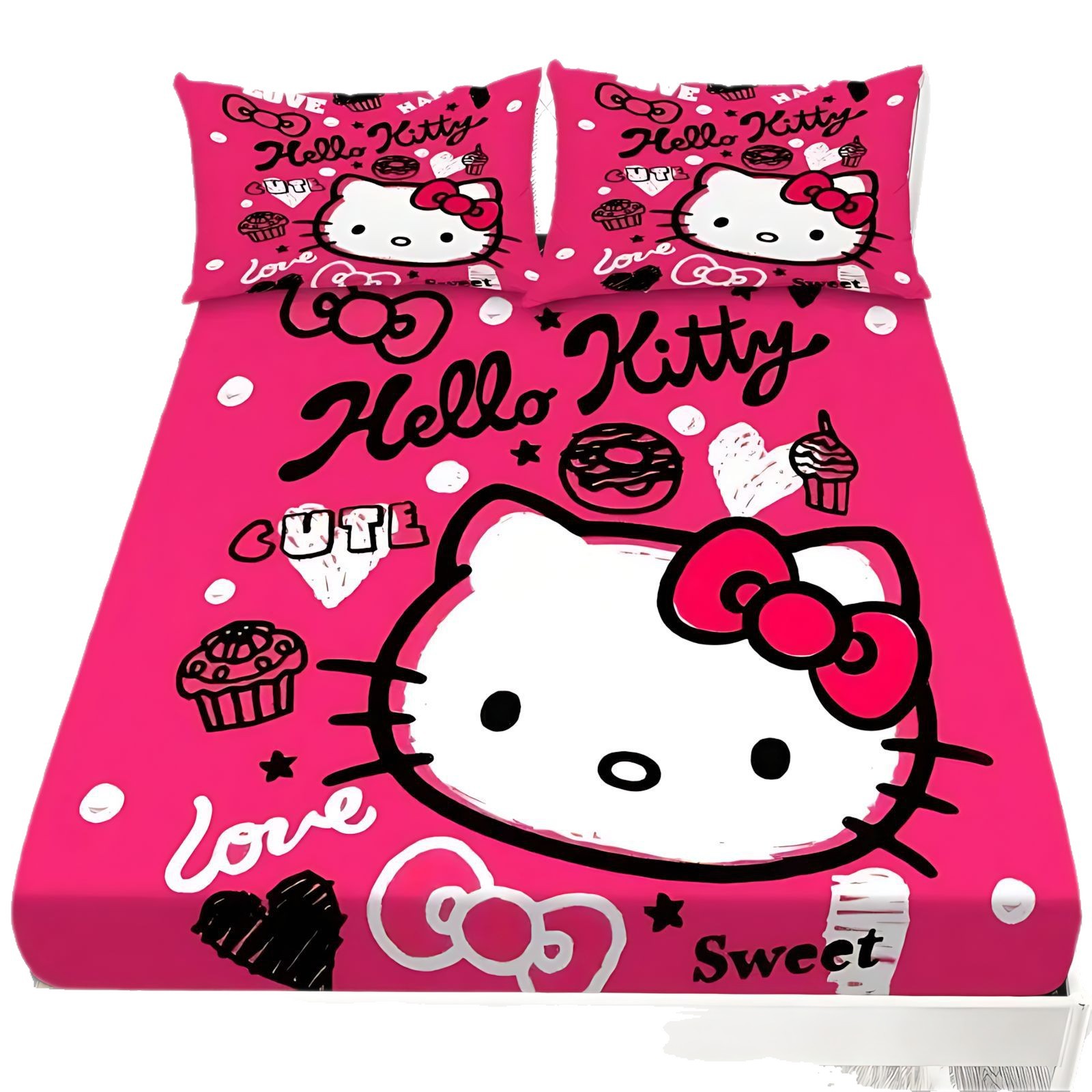 TEMU / JIT Cute Kitty serie de patrón de tema impresión digital 3D suave cama cómoda gaza almohada set