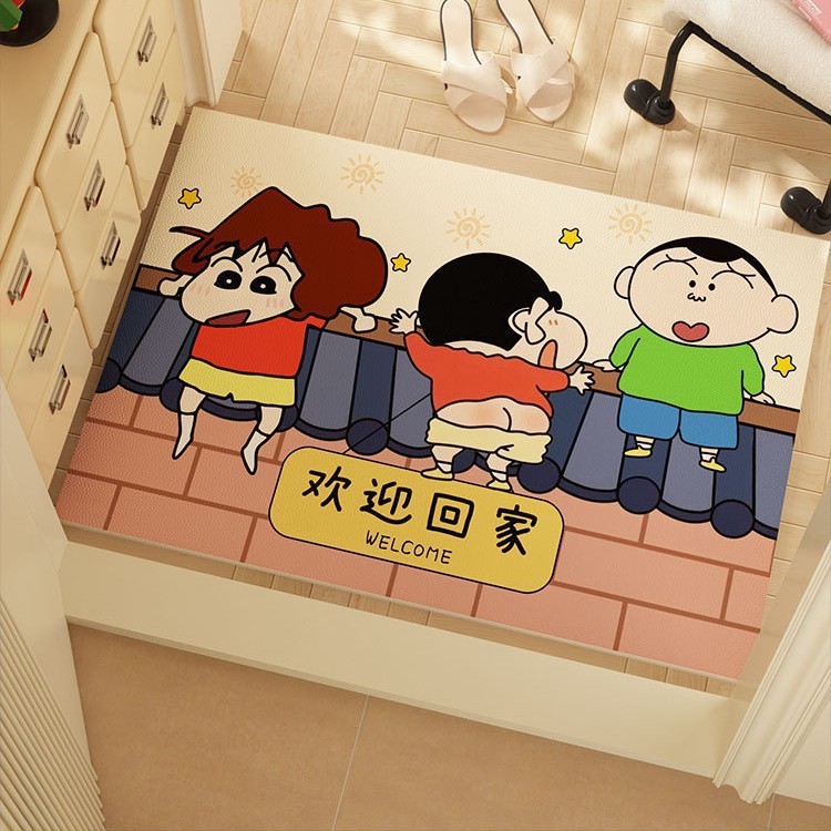 可爱蜡笔小新玄关入户门垫趣味文字进门脚垫硅藻泥吸水耐脏垫代发|undefined