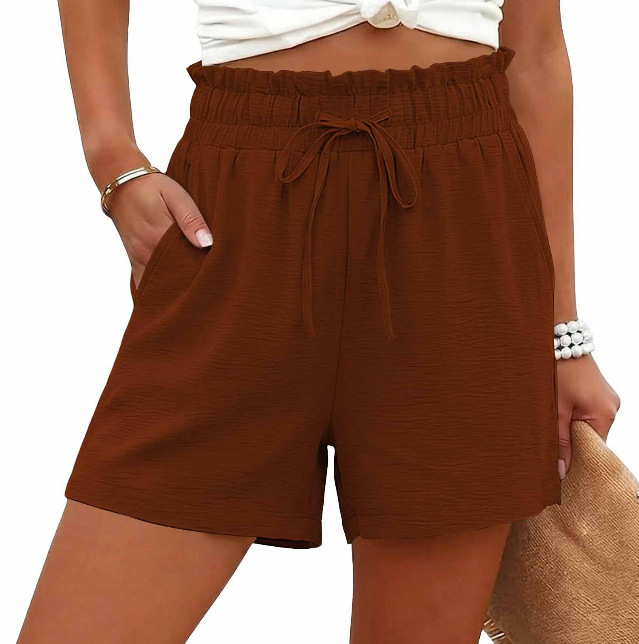 2025 Summer New High-Waisted Drawstring Loose Casual Shorts for Women, European and American Style, Solid Color, Comfortable Pocket Shorts 2025 Summer New High-Waisted Drawstring Loose Casual Shorts for Women, European and American Style, Solid Color, Comfortable Pocket Shorts
