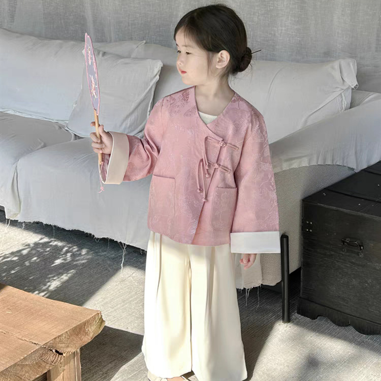 Primavera y otoño de las niñas hanbok 2025 nuevo bebé estilo extranjero nuevo abrigo jacquard chino para niños set de estilo nacional niña