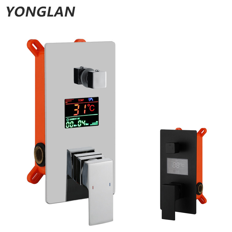 In-Wall Shower Valve Body with Shower Head Thermometer for Concealed Installation, Temperature-Controlled Thermostatic Mixing Valve