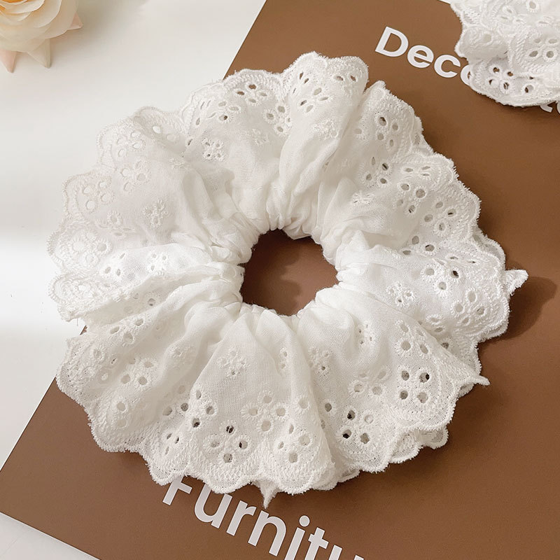 Encaje de flor coreana Encaje de intestino grueso Anillo de cabello femenino Cabeza de flor de viento pastoral Cuerda de cabeza de bola de gran tamaño Accesorios para el cabello de alta calidad