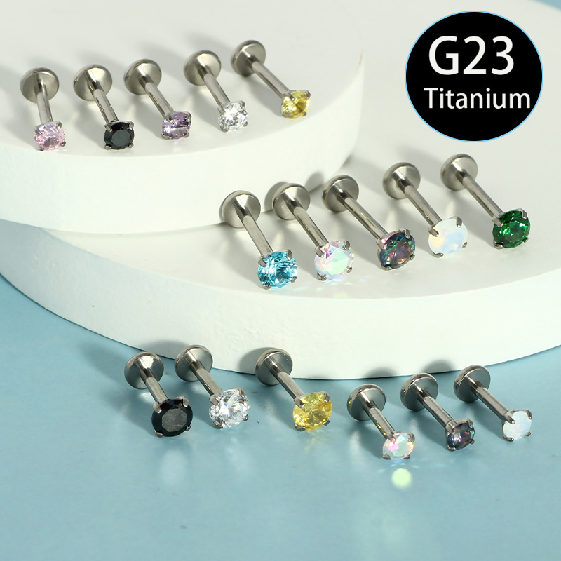 Long Threaded F136 Titanium Lip Stud with Internal Thread and Zirconia Stone, 16G Body Piercing Jewelry for Ear Cartilage, 6-10mm detail image 8