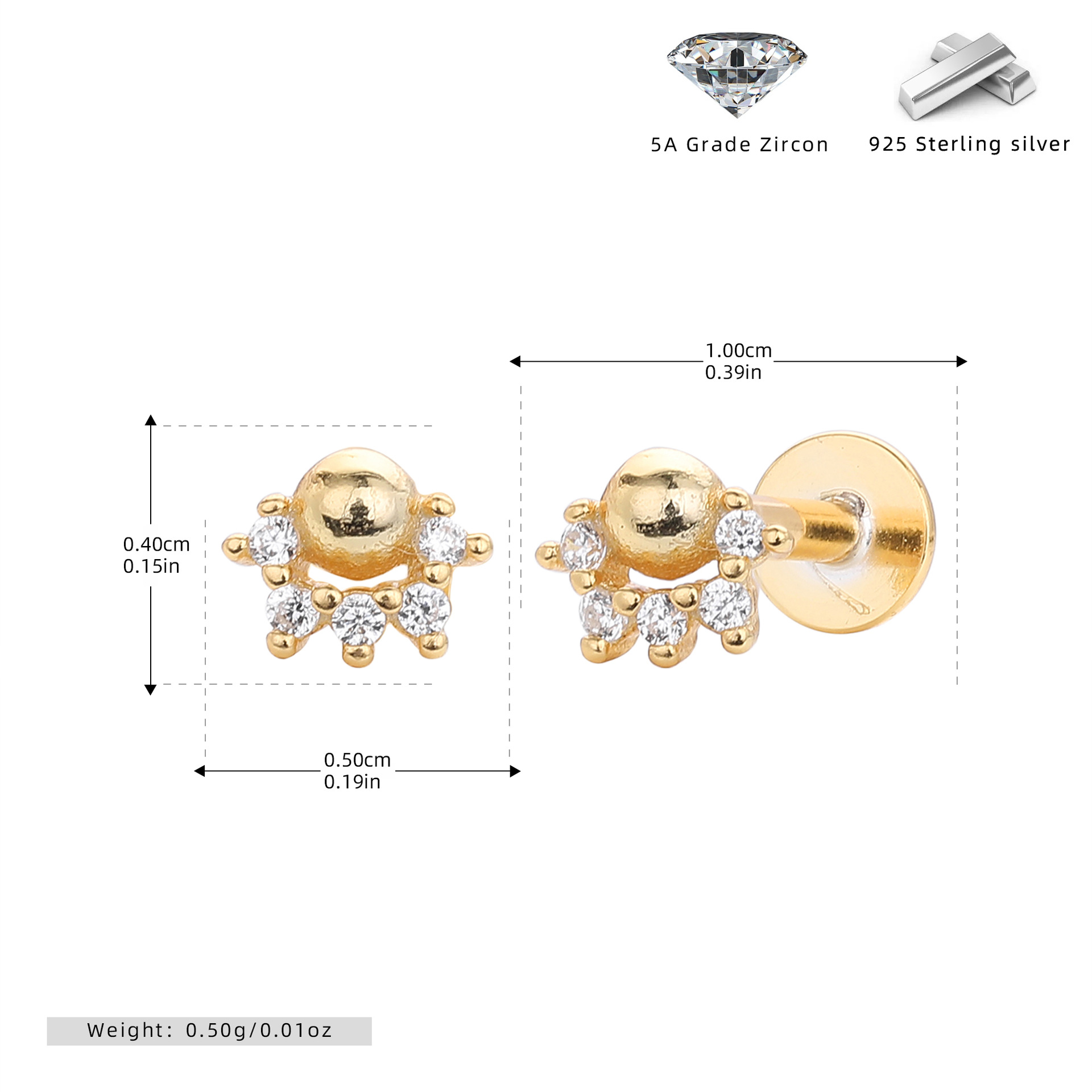 S925 Sterling Silver Round Zircon Nose Stud Piercing Jewelry_voghion.com