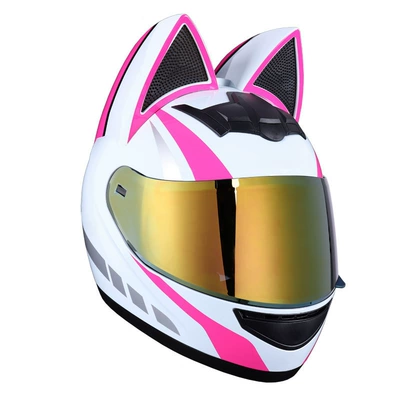 Motosiklet kaskı (dəbilqə) – Stock - white-pink-cat-gold-plated-lenses-s