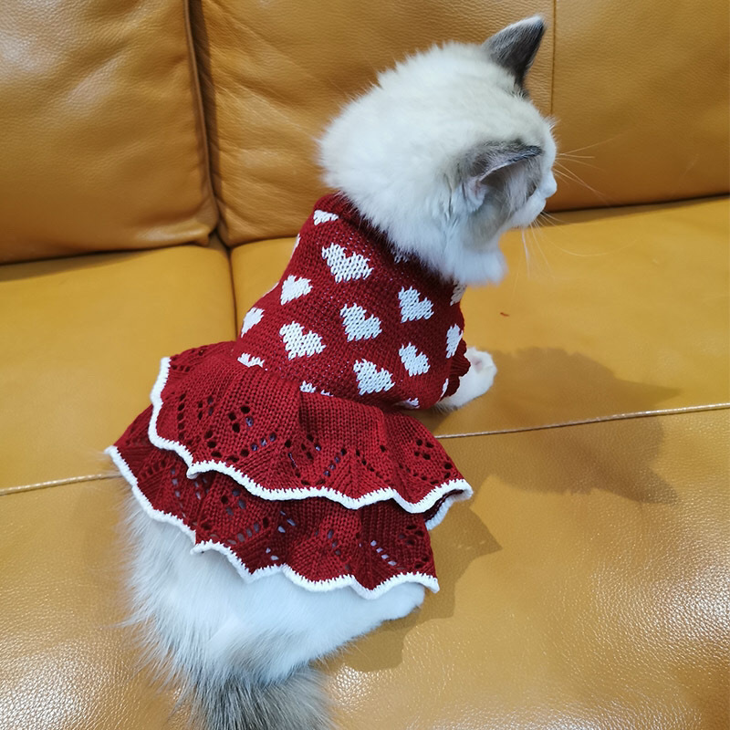 애완 동물 원피스 케이크 공주 원피스  사랑 가을 겨울 INS 고양이 옷 애완 동물 개 원피스 스웨터 니트 스웨터
