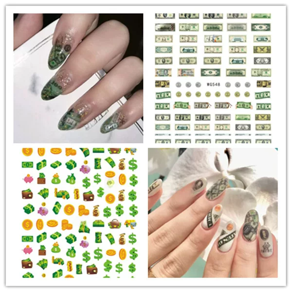 Coin Nail Art Sticker Cross-border E-commerce Nail Art Jewelry US Dollar RMB Coin Nail Art Sticker WG544-552