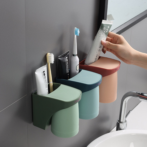 Magnetic Toothbrush Holder without Drilling, Household Toothbrush Cup, Couple's Mouthwash Cup, Bathroom Wall Mount Electric Toothbrush Stand, Storage Rack