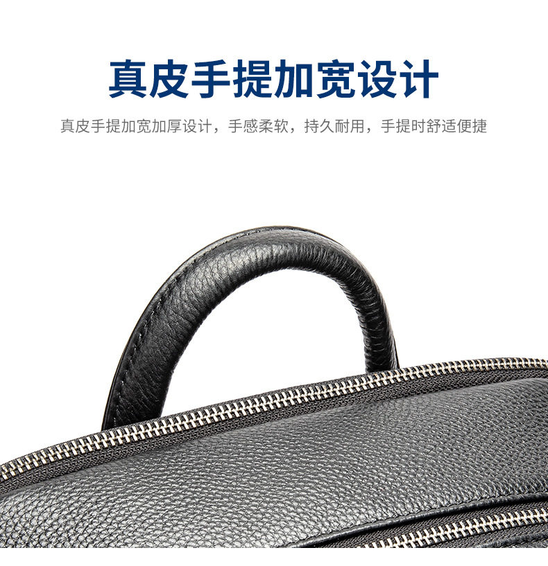 Ba lô da thật nam công sở dung tích lớn, túi đựng máy tính 16 inch da bò cao cấp — Màu đen, Da ngựa điên màu nâu chi tiết 17