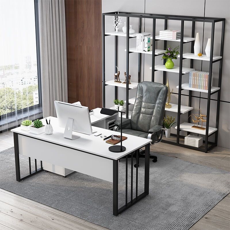 Simple Single-Person Manager Desk, Office Computer Desk, Office Desk and Chair Set, Minimalist Modern Executive Desk