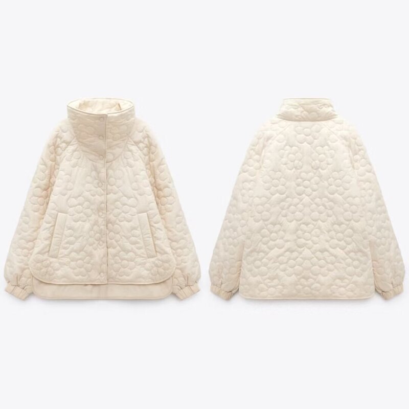 TAOP & ZA Fall/Winter New Vertical Neck Loose Single-breasted Flower Pattern Quilted cotton-padded jacket Jacket Coat 434