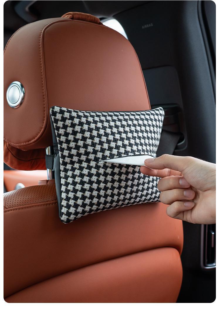 Houndstooth pattern car tissue box, car sun visor tissue box, creative seat back multifunctional in-car hanging tissue holder