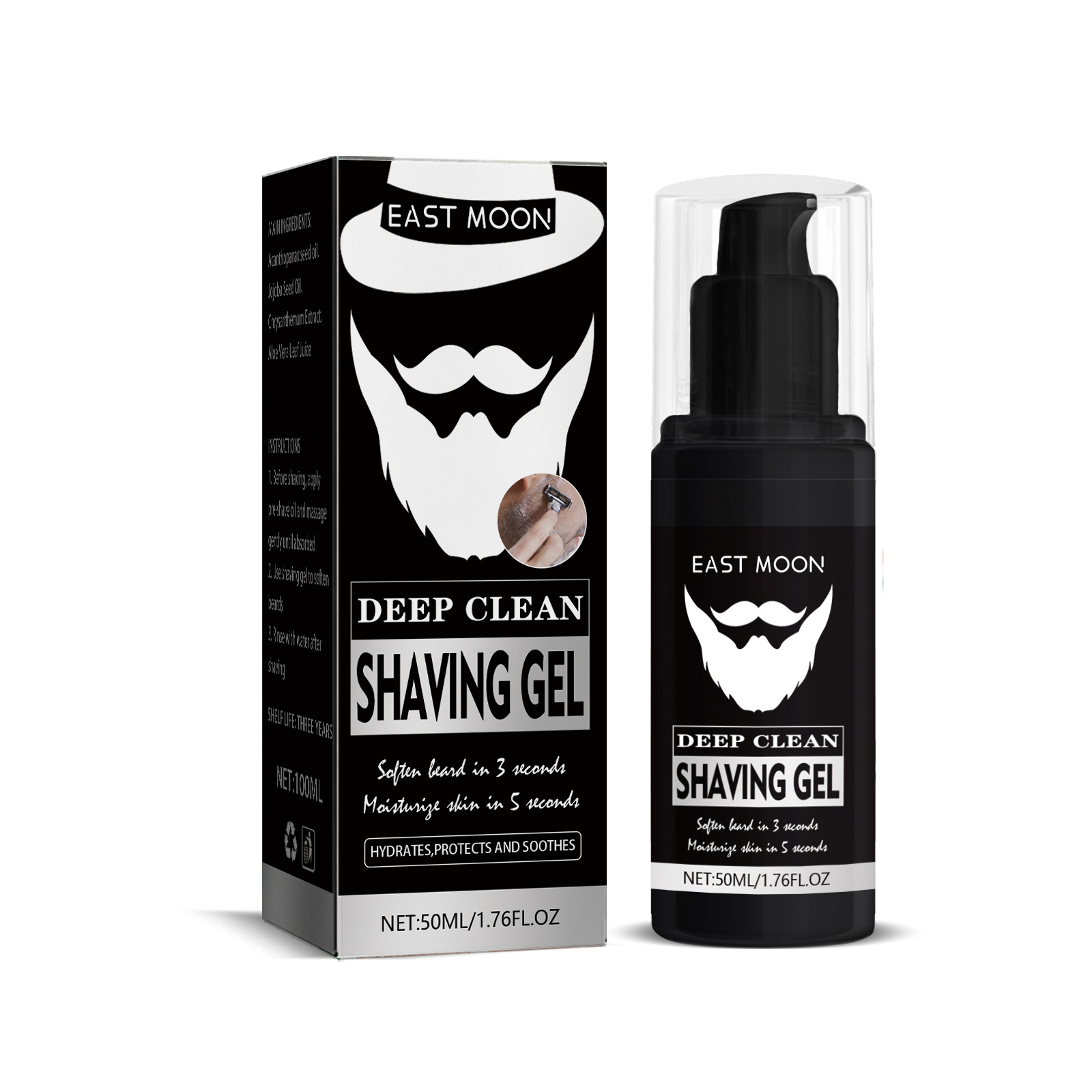 Gel detergente profondo East Moon per uomo, rasatura fresca e delicata, ammorbidente, cura del viso della barba_voghion.com