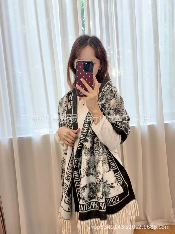 正确版本长双面仿羊绒围巾女D长须秋冬字母披肩加大保暖加厚黑灰|undefined