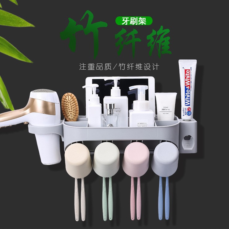 Portacepillos de dientes de bambú inclinado, organizador multifuncional de baño para cepillos y pasta dental