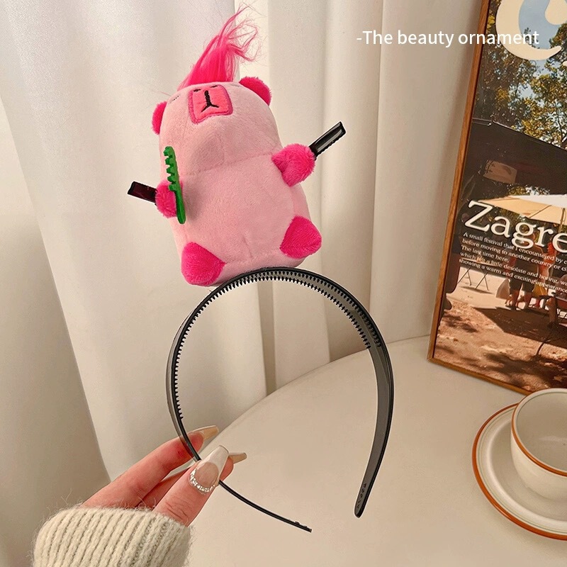 女性用クロスボーダーぬいぐるみカピバラヘッドバンド、洗顔カピバラ、ハイクルーヘッドバンド、ヘッドアクセサリー、秋冬メイラードヘアアクセサリー|undefined