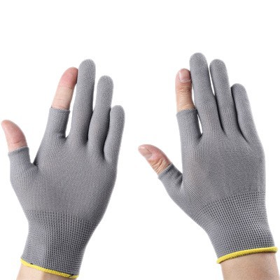 Leaky dedo roto dos dedos guantes de nylon Courier pesca fábrica electrónica guantes de dedo con fugas guantes de protección laboral fabricante