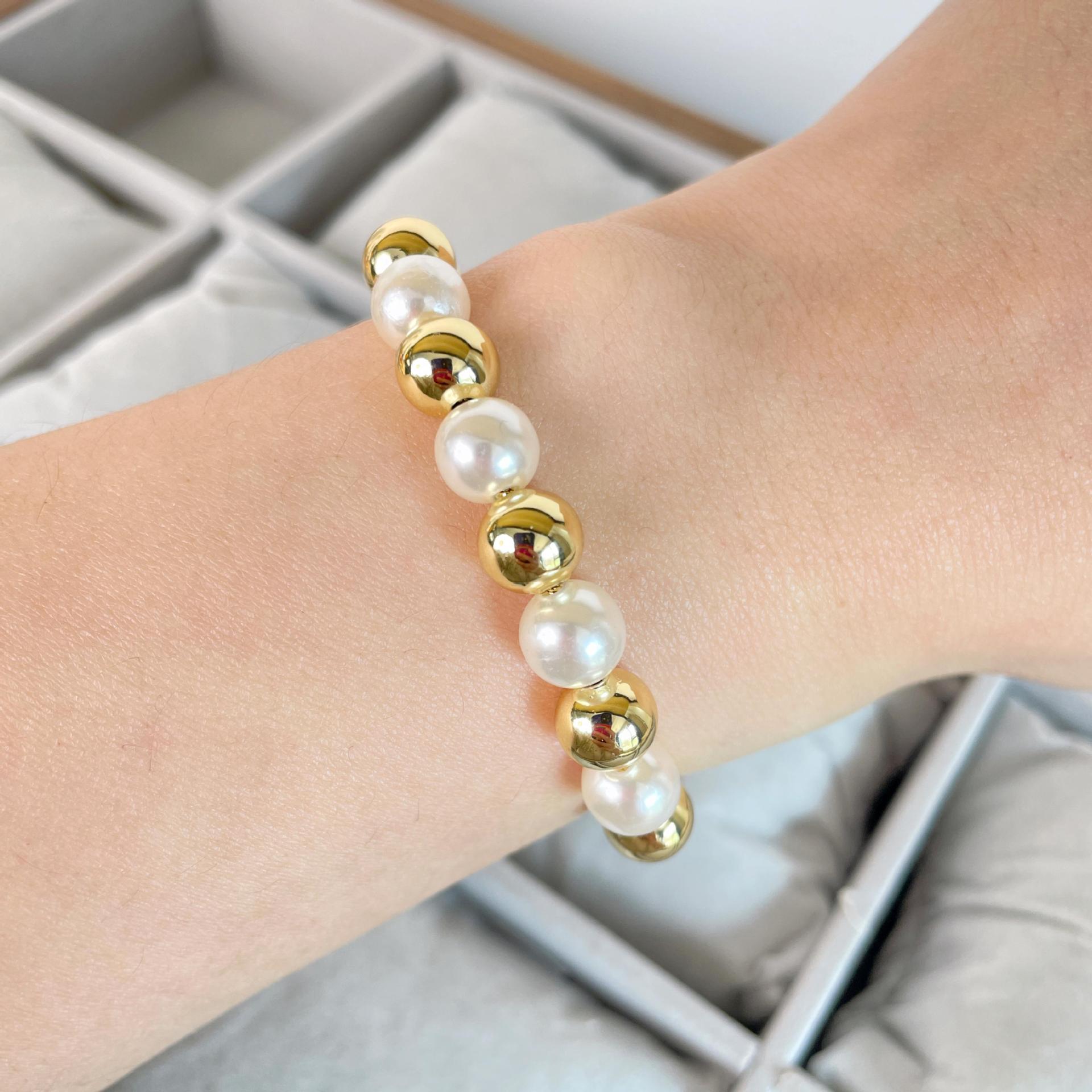 Geometric Pattern Unisex Gender Imitation Pearl Copper Simple Style Geometric Bracelets