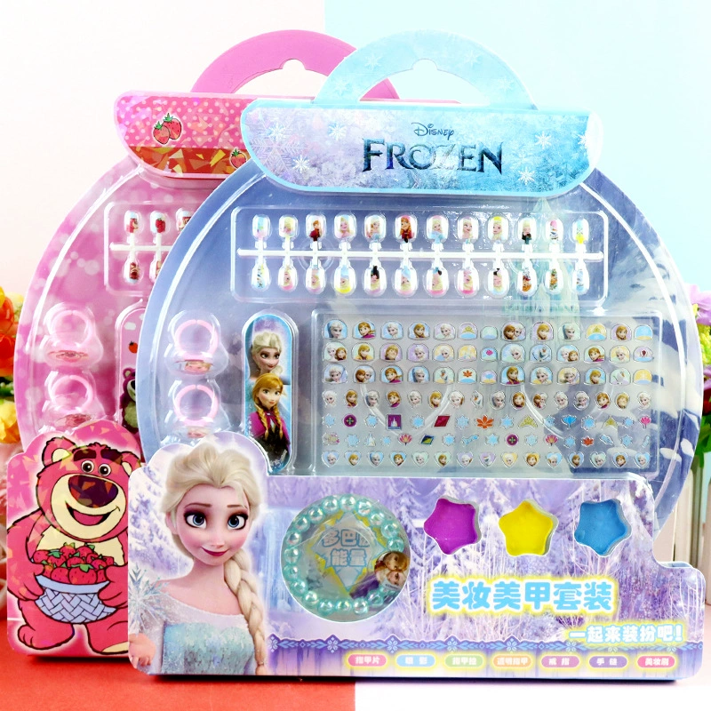 Детский мультфильм Frozen принцесса ногти кольцо изысканный браслет ногти поддельные кусочки макияж набор наклейки для ногтей
