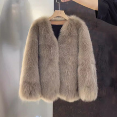 女性用の秋と冬の環境に優しい毛皮のコート、ミドル丈、厚くて暖かい、軽くて豪華なフォックスファーコート、多用途でファッショナブルです。
