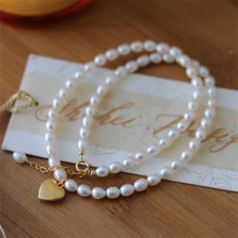 4-5mm淡水珍珠项链爱心锁骨链米形珍珠几乎无暇韩版时尚可调节