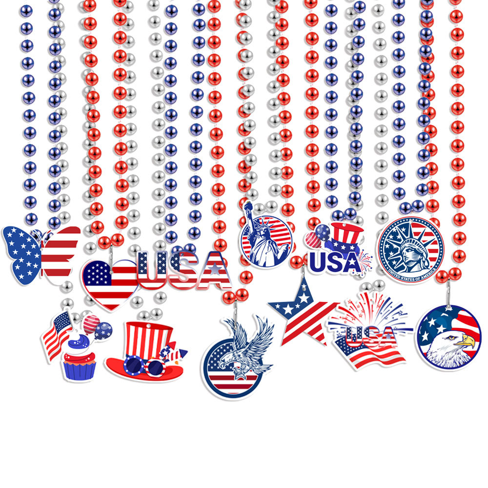 Cross-border hot sale Independence Day jewelry bead chain party accessories American National Day carnival necklace with pendant