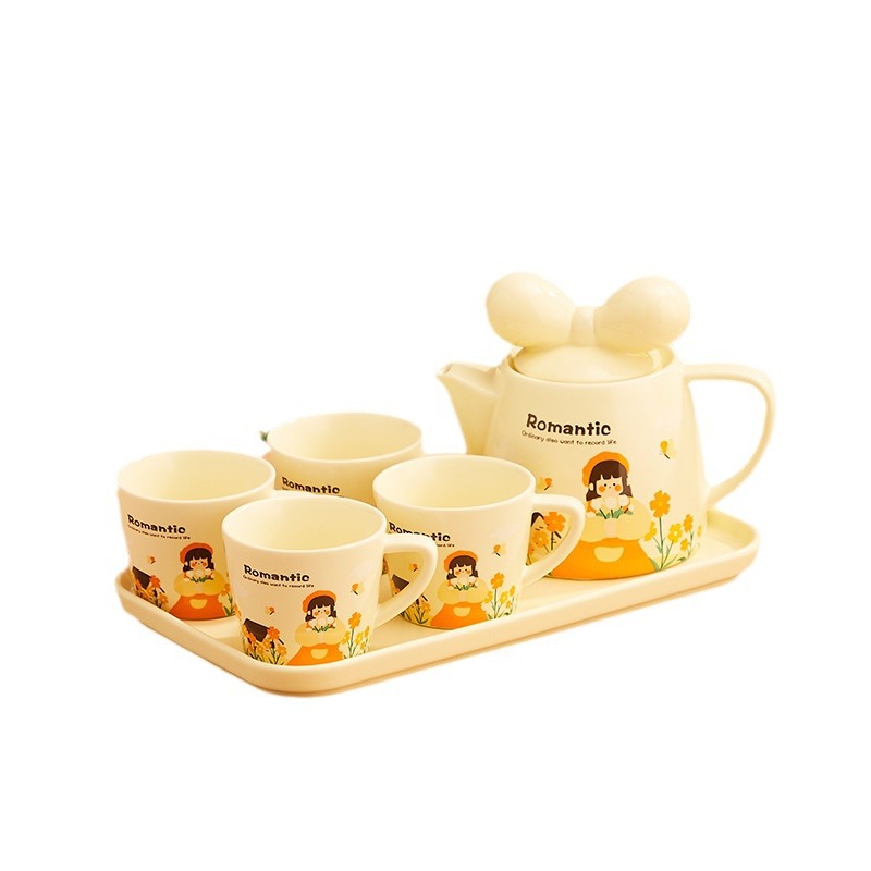 Lindo juego de té traje de estilo pastoral Taza de cerámica vintage niña taza de té inauguración de la casa con fuegos artificiales de mano juego de té con bandeja