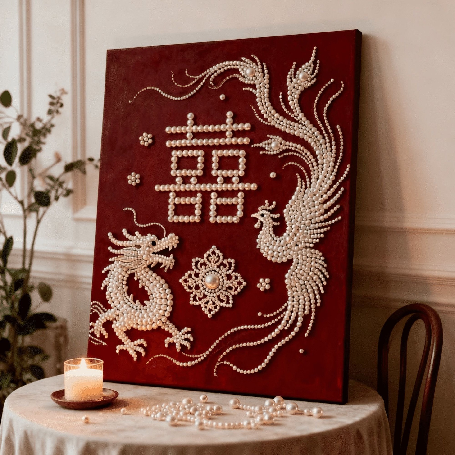 47c dragon and phoenix bring happiness / Comes with glue [30* 40cm nailed solid wood inner frame] + pearls + dotting pen + diamond plate + jelly glue