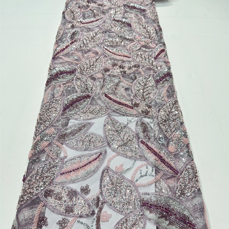 Hoja pesada planta flor de encaje tejido bordado Gao Ding ligero vestido de boda lujoso vestido de cena vestido vestido vestido de tela