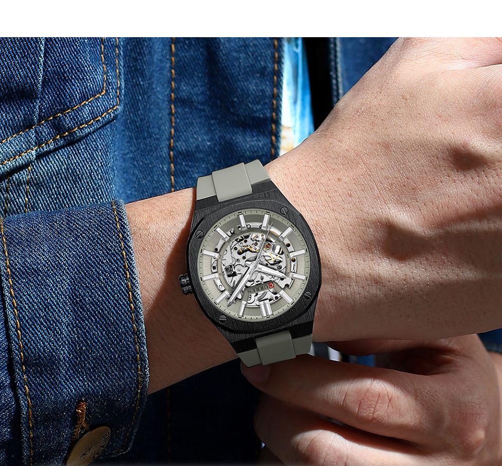 Curren Men's Automatic Skeleton Mechanical Watch Waterproof_voghion.com