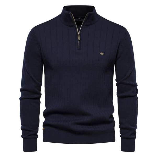 autumn solid color knitted quality sweater with zipper