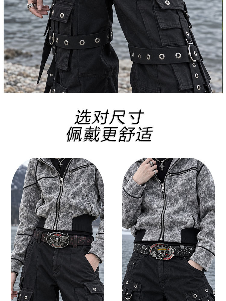 Vintage Skull Belt erkek retro kafatası bel kemeri punk motosiklet tarzı metal tokali trendyçi deri kemer
