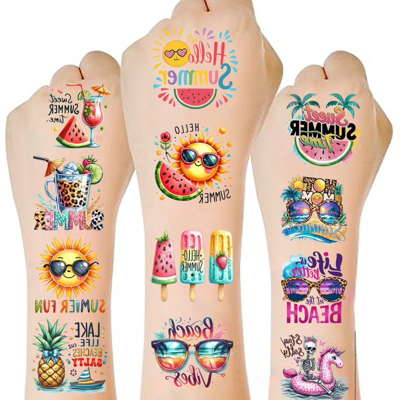 Cross-Border New Printing High-End Colorful Cartoon Tattoo Stickers Summer Beach Car Party Temporary Tattoo Stickers