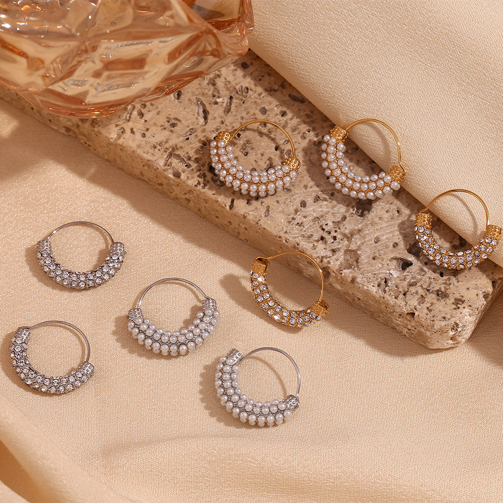 Micro-pearl White Diamond Hanging Basket Earrings