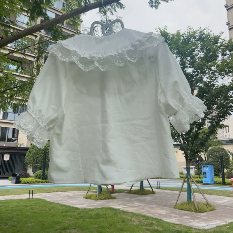 Сладкая свежая лолита с короткими рукавами куклы с воротником летняя дикая кружевная рубашка