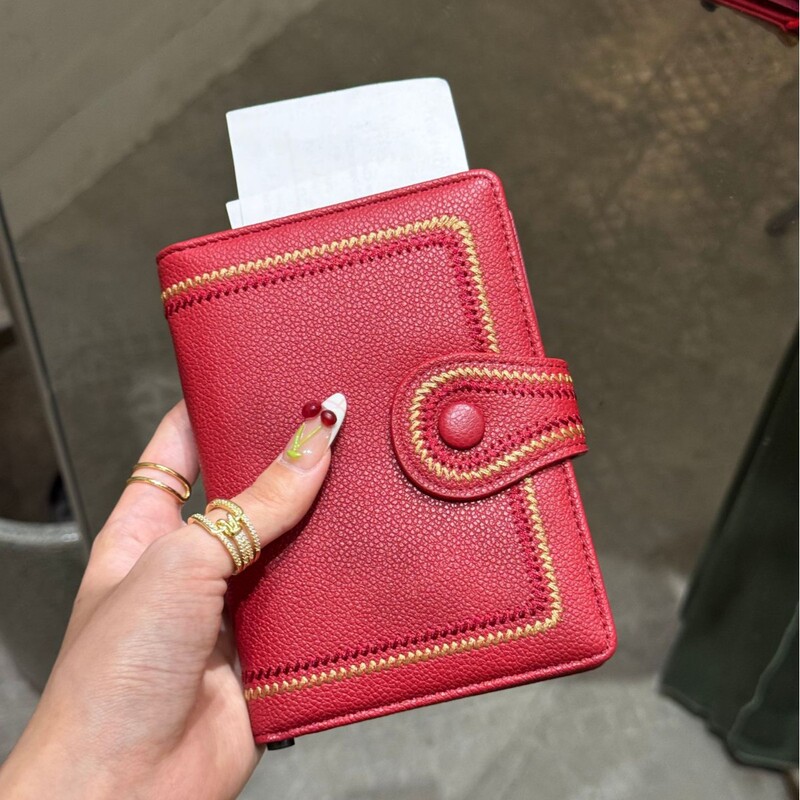 Summer Hot Sale Burgundy Red Passport Holder Card Holder Document Bag Embroidered Passport Bag Anti-Theft Rfid Japanese and Korean Style Summer Hot Sale Burgundy Red Passport Holder Card Holder Document Bag Embroidered Passport Bag Anti-Theft Rfid Japanese and Korean Style
