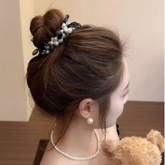 韓国風パール花びらヘアバンド女性用、フレンチスタイルヘアバンド、両用ポニーテールヘアバンド、ヘアブレスレット、ゴムバンド