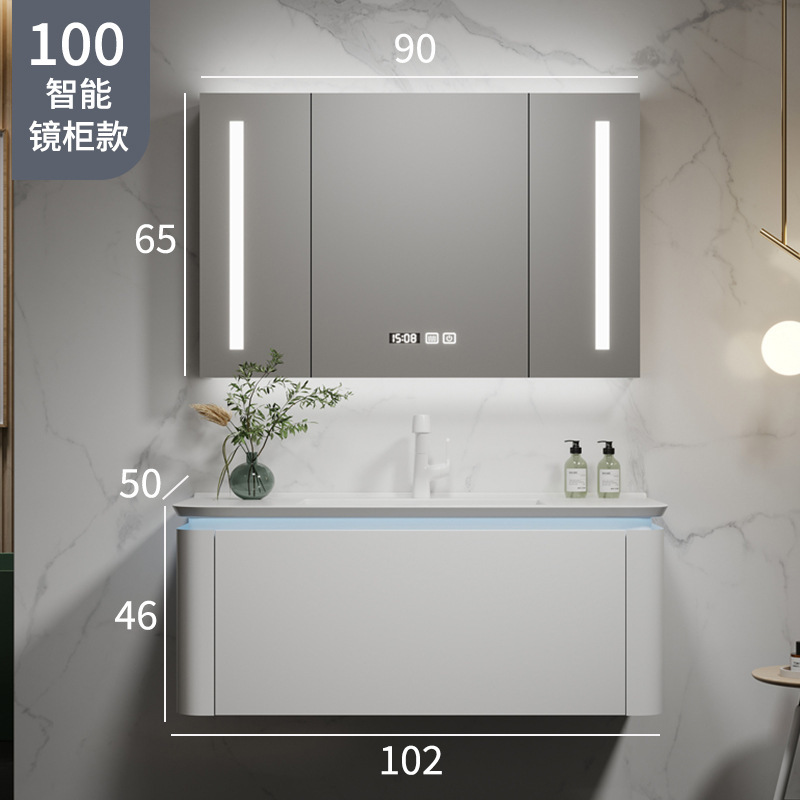 Mueble de baño de cerámica cuenca integrada lavabo de madera maciza lavabo gabinete de baño de cerámica integrada combinación gabinete de lavabo