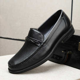 精品软皮男式商务皮鞋2026春新款低跟宽松舒适透气真皮职业工作鞋
