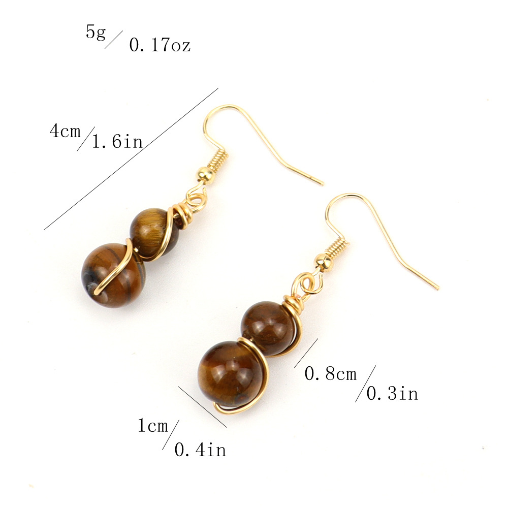 8g Weight Ferroalloy Ear Needle Material Drop Earrings Classification 1 Pair Quantity Holiday, Daily Occasion natural stone, Copper Material Gourd Pattern Women's Gender Beaded Design Casual, Pastoral Style 1 Pair Casual Pastoral Gourd Beaded Natural Stone Copper Drop Earrings 无
