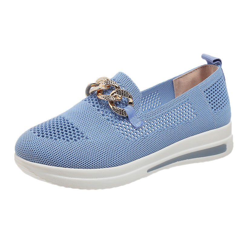 Spring 2023 New Mesh Shallow Mouth Solid Color Round Head Chain Pedal Large Size Sports Casual Shoes for Women