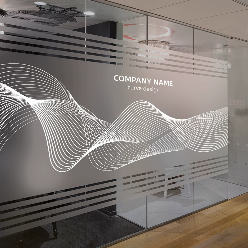 Корпоративная офисная перегородка декоративная стеклянная наклейка минималистичная кривая прозрачная ультрафиолетовая матовая пленка LOGO может быть настроена