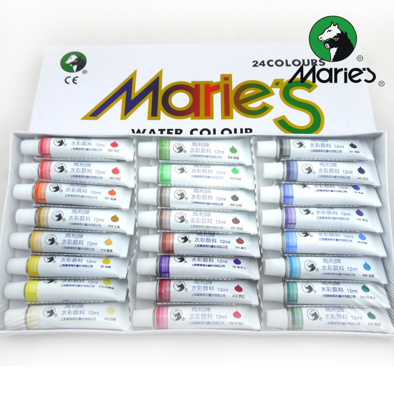 Productos genuinos Marley marca 12 Colores/18 colores/24 colores/36 colores 12ml caja de pintura de acuarela traje de pintura de acuarela