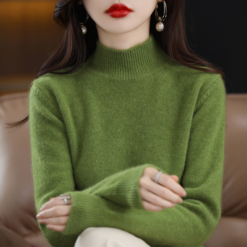 鄂尔多市春秋半高领五分袖羊毛针织衫女毛衣中袖薄打底衫|undefined