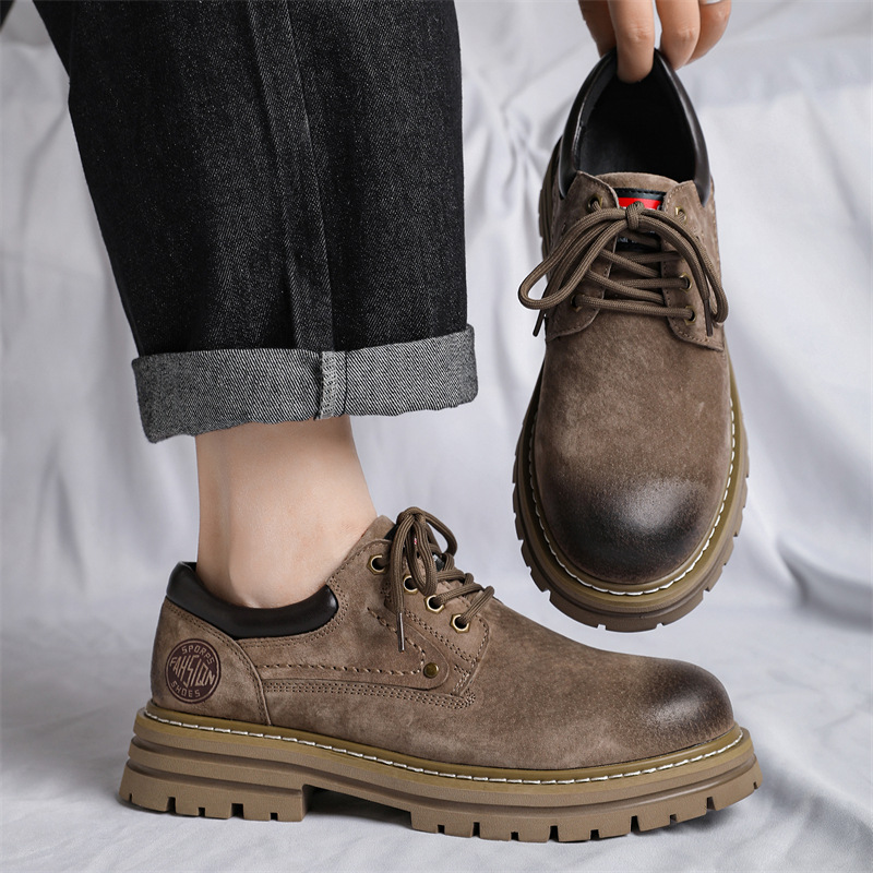 3191 Workwear Shoes Spring New British Versatile Short Thick Sole Heightened Pig Skin Low cut Martin Boots for Men_voghion.com