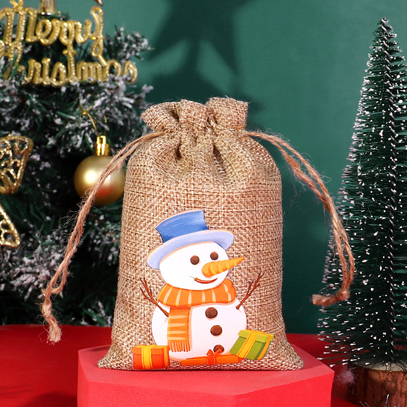 Transfronteriza nueva bolsa de lino de Navidad al por mayor bolsa de embalaje de caramelo con cordón decoraciones de Navidad bolsa de almacenamiento con cordón