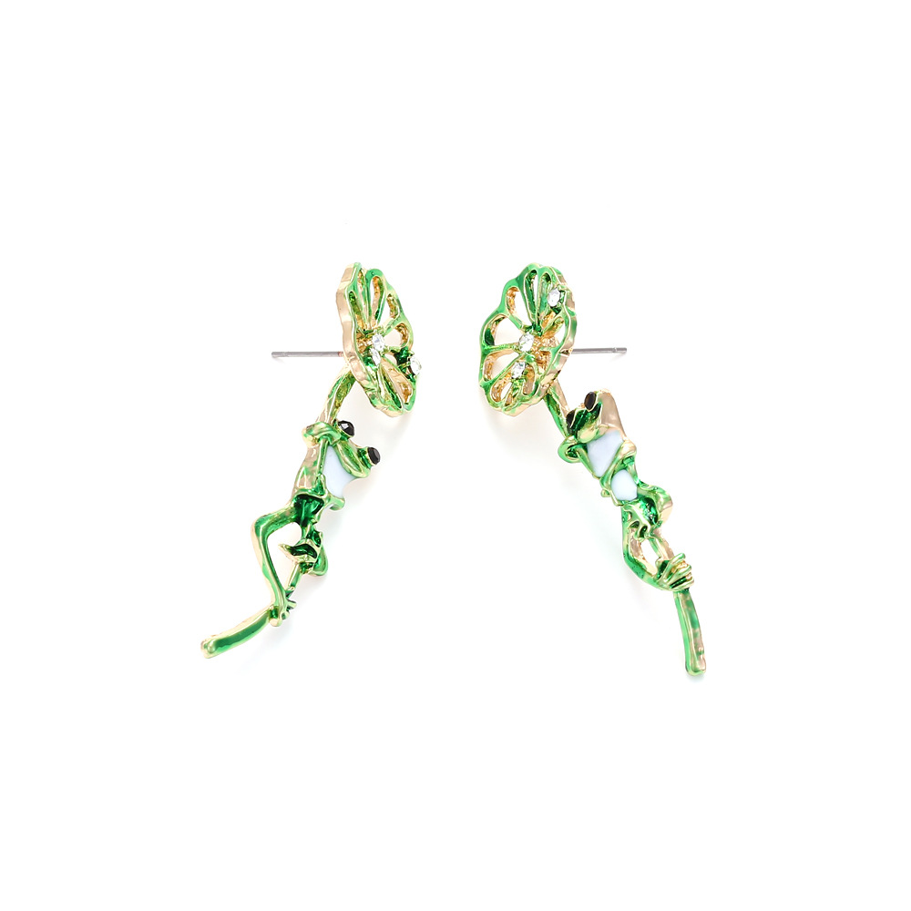 Holiday, Daily Occasion Zinc alloy Material IG Style Cute Cartoon Character Frog Zinc Alloy Enamel Hollow Out Inlay Rhinestones Women's Ear Studs 1 Pair