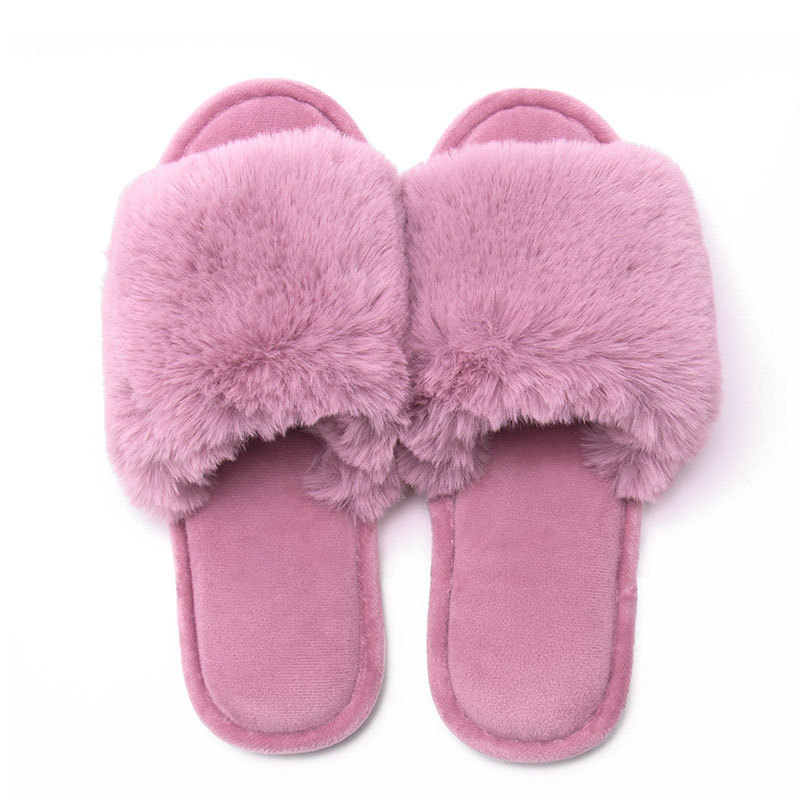 Faux Fur slipers women's Faux Fur Slippers plush flat SPA fluffy open-toe home shoes