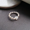 Ring heart-shaped heart shaped from pearl, small universal elastic strap, Korean style, simple and elegant design