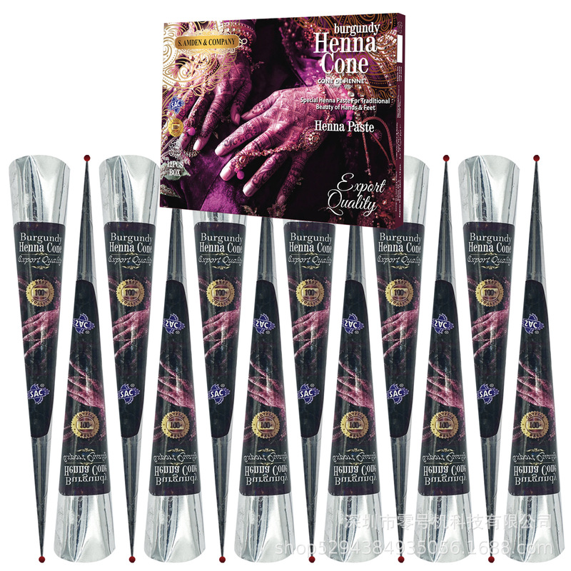 Foreign Trade Indian Henna Hand-Painted Cream Temporary Tattoo Long-Lasting Waterproof Plant Paint Dye Stall Special Dark Red